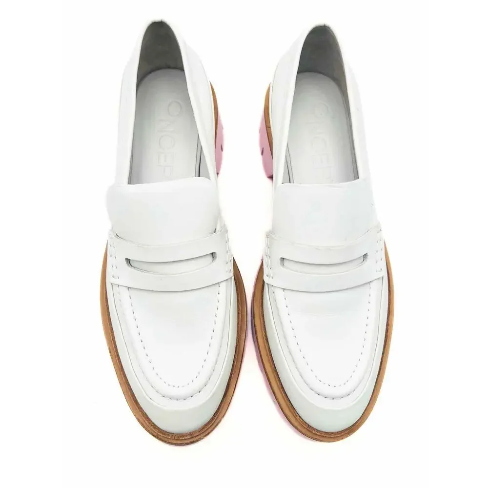 Oncept Size 8 White/Pink Trim Platform Designer Loafers